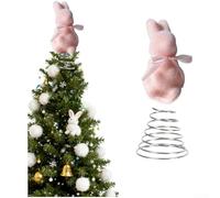 MeevrgR Easter Bunny Tree Decoration with Soft Velvet Flocking, Spring Rabbit Figurine on Metal Spring Base for Tabletop Centrepiece or Basket Display(Pink)