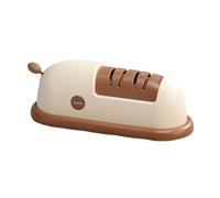 MeevrgR Electric Knife and Scissor Sharpener Cordless 2-Stage Diamond Abrasive System with Coarse and Fine Slots, Strong Suction Safety Base, Red Khaki