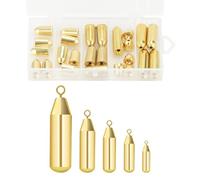 MeevrgR Long Casting Copper Sinkers Set for Sea Fishing Terminal Tackle, 25pcs with Rotating Wire Loops, Weights 1.8g-10g, Gold