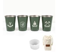 MeevrgR Outdoor 304 Stainless Steel Cup Set 4-Piece, 350 ml Camping Cups for Coffee, Wine, Beer, Picnics and Barbecues, with Carry Tote Bag GreenFour-piece set