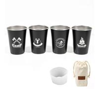 MeevrgR Outdoor 304 Stainless Steel Cup Set 4-Piece, 350 ml Camping Cups for Coffee, Wine, Beer, Picnics and Barbecues, with Carry Tote Bag BlackFour-piece set