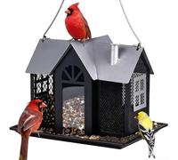 MeevrgR Solar Bird Feeder for Outdoors Hanging, Metal Wild Bird Feeder with Solar Light, Garden Lantern for Cardinals, Waterproof Rustproof Squirrel Proof(black)