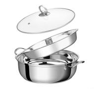 MeevrgR Stainless Steel Seafood Steam Pot 28/30/32cm, Multi-Function Steamer for Crab Shellfish Hot Pot(L)