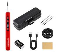MeevrgR USB Rechargeable Cordless Soldering Iron Kit With Digital LCD And Adjustable Temperature For Precise Soldering On Circuit Boards And Crafts(red)