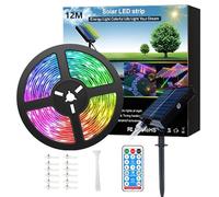 Meewata 12M Solar Strip Lights Outdoor Waterproof Multicolor, Dimmable Garden Lights with Remote Control & Dynamic 8 Modes Cuttable LED Strips for Patio, Balcony, Decking, Holiday Lighting