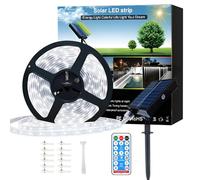 Meewata 6M Solar Led Strip Lights Outdoor Waterproof with Self-Adhesive, 8 Mode with Remote Timer, Perfect for Deck, Patio, Pathways, Camping Decor, Cool White
