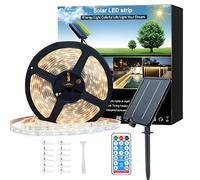 Meewata Solar Led Strip Lights Outdoor, 15M Solar Rope Lights Self-Adhesive Waterproof, 8 Mode with Remote Timer and Auto On/Off, Perfect for Deck, Patio, Pathways, Camping Decor, Warm White