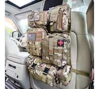 MEEWOO Tactical Vehicle Seat Back Organizer, Universal Tactical Seat Cover Molle Panel with 5 Detachable Pouches - Medical, Phone, Admin Storage Bags Fit for Jeep Truck Car Camping Off Road (CP Camo)