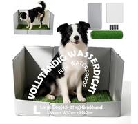 MEEXPAWS Dog Toilet Tray High Wall with Artificial Grass Patch, Portable Litter Tray Indoor 83x57x40cm, Pee Pad Holder No Assembly for Medium Breeds, Dog Potty Grass for Puppy Training