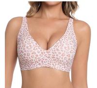 Meeyuioe Jelly Bra for Women Full Coverage Leopard Print Bra Comfort Wireless Sleep Jelly Push Up Bras Seamless No Under Everyday T Shirt Bras Pink M