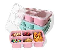 MEEYUU 4 Pack Bento Lunch Box for Adults and Kids, 5-Compartment Meal Prep Container for Kids, Reusable Food Storage Containers with Transparent Lids, Microwaveable (2 x Pink & 2 x Green)