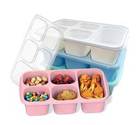 MEEYUU 4 Pack Bento Lunch Box for Adults and Kids, 5-Compartment Meal Prep Container for Kids, Reusable Food Storage Containers with Transparent Lids, Microwaveable (Green/Blue/Pink/Beige)