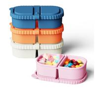 MEEYUU 4 Pack Reusable Snack Containers with Lids, Silicone 2 Compartment Snackle Container, Condiment Containers for Snack Sauce, Portable Box for School, Office, Picnic (Silicone, 4)