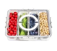 MEEYUU Snackle Box With Individual Divided, Snack Tray with Lid and Handle, Tray 4 Removable Compartment Box, Reusable Snack Boxes for Spices, Candy, Fruits, Nuts, Chips and Dip