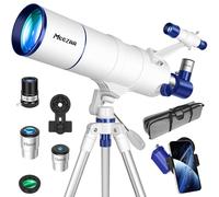 MEEZAA Telescope, Professional Telescope for Adults Astronomy Beginners, 90mm Aperture 550mm Portable Refractor Astronomical Telescopes for Kids with Tripod, Phone Adapter, Carry Bag & Moon Filter