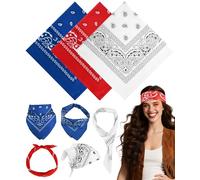 MEEZY Bandanas for Women Men, Paisley Pattern Bandana Handkerchiefs Outdoor Multi-Purpose Cowboy Face Mask 100% Polyester, Red, White, Blue, 21" x 21"