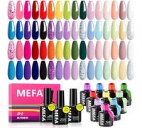 MEFA 35Pcs Summer Gel Nail Polish Set, 32 Colors All Seasons Gel Bright Nail Polish Kit with Base Coat No Wipe Glossy& Matte Top Coat Pink Yellow Blue Red Nail Art Manicure DIY Salon Home Gifts
