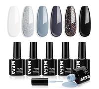 MEFA Gel Nail Polish Set - 6 Colors: White, Black, Grey, Glitter - Soak Off UV Gel for Salon & Home DIY