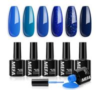 MEFA Glitter Nail Polish Set, 6 Colors Navy Blue, Soak Off UV Gel Nail Art DIY Home Salon Manicure