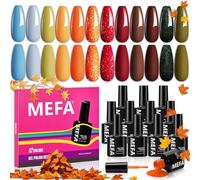 MEFA Orange Gel Nail Polish Set, 12 Colors Fall Winter Red Brown Gel Polish Set Soak Off UV Led Green Nail Gel Manicure at Home DIY Salon for Women