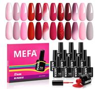 MEFA Red Gel Nail Polish Set, 12 Colors Pink Brown Dark Red Gray Glitter Nail Gel Manicure at Home DIY Salon for Women