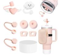Mefaster Stanley Cup Accessories Set Includs 1 Pcs Water Bottle Pouch, 6 Silicone Spill Proof Stopper, 2 Straw Cover Cap(9-10mm Straw), Boot for 40oz & 30oz Tumbler (Pink)