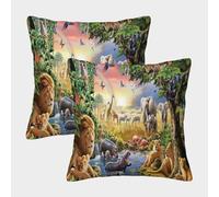 MEFESE 3D Printed African Savannah Animals Throw Pillow Covers Pillow Case Cushion Garden Cushion Super Soft Pack of 2 for Home Couch Sofa Decorative, Gifts 40x40cm