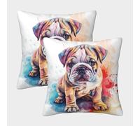 MEFESE 3D Printed Bulldog Square Pillowcases Baby Bulldog Square Throw Pillow Garden Cushion Super Soft Pack of 2 for Patio,Couch, Tent, Balcony And Sofa 50x50cm
