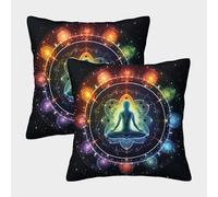 MEFESE 3D Printed Chakra Square Pillowcases Spirit of Zen Square Throw Pillow Garden Cushion Super Soft Pack of 2 Home Decor for Sofa Bedroom 40x40cm