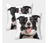 MEFESE 3D Printed Cute Border Collie Dog Throw Pillow Covers Pillow Case Cushion Decorative Super Soft Pack of 2 for Sofa Couch Bed 45x45cm
