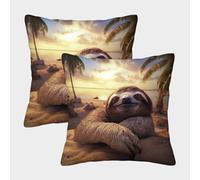 MEFESE 3D Printed Cute Sloth Square Pillowcases Sloth Gift Square Throw Pillow Garden Cushion Super Soft Pack of 2 for Home Couch Sofa Decorative, Gifts 50x50cm