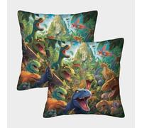 MEFESE 3D Printed Dinosaurs Square Pillowcases Wild Dinosaurs Square Throw Pillow Decorative Super Soft Pack of 2 for Sofa Couch Bed 50x50cm