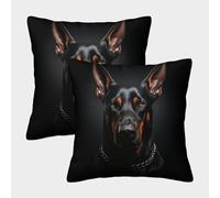 MEFESE 3D Printed Doberman Throw Pillow Covers Black Doberman Square Cushion Cover Decorative Super Soft Pack of 2 Home Decor for Sofa Bedroom 45x45cm
