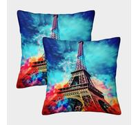 MEFESE 3D Printed Eiffel Tower Square Pillowcases Paris Theme Pillow Case Cushion Decorative Super Soft Pack of 2 for Home Couch Sofa Decorative, Gifts 45x45cm