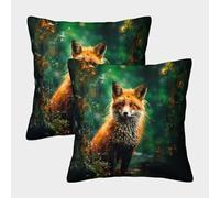 MEFESE 3D Printed Fox Throw Pillow Covers Forest Fox Pillow Case Cushion Decorative Super Soft Pack of 2 for Sofa Couch Bed 45x45cm