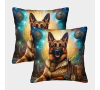 MEFESE 3D Printed German Shepherd Dog Square Pillowcases Square Throw Pillow Garden Cushion Super Soft Pack of 2 for Home Couch Sofa Decorative, Gifts 40x40cm