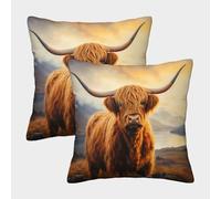 MEFESE 3D Printed Highland Cattle Square Pillowcases Cow Pillow Case Cushion Garden Cushion Super Soft Pack of 2 Home Decor for Sofa Bedroom 50x50cm