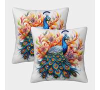 MEFESE 3D Printed Peacock Square Pillowcases Beautiful Peacock Pillow Case Cushion Decorative Super Soft Pack of 2 for Sofa Couch Bed 50x50cm
