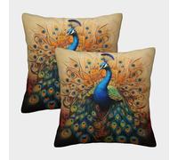 MEFESE 3D Printed Peacock Square Pillowcases Beautiful Peacock Pillow Case Cushion Decorative Super Soft Pack of 2 Home Decor for Sofa Bedroom 45x45cm