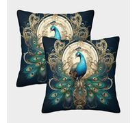 MEFESE 3D Printed Peacock Square Pillowcases Beautiful Peacock Square Throw Pillow Garden Cushion Super Soft Pack of 2 Home Decor for Sofa Bedroom 45x45cm