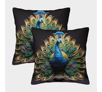 MEFESE 3D Printed Peacock Square Pillowcases Beautiful Peacock Throw Pillow Case Decorative Super Soft Pack of 2 for Patio,Couch, Tent, Balcony And Sofa 45x45cm