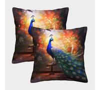 MEFESE 3D Printed Peacock Throw Pillow Covers Beautiful Peacock Pillow Case Cushion Garden Cushion Super Soft Pack of 2 for Sofa Couch Bed 45x45cm