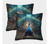 MEFESE 3D Printed Peacock Throw Pillow Covers Beautiful Peacock Square Cushion Cover Decorative Super Soft Pack of 2 for Sofa Couch Bed 45x45cm