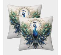 MEFESE 3D Printed Peacock Throw Pillow Covers Beautiful Peacock Square Cushion Cover Garden Cushion Super Soft Pack of 2 for Sofa Couch Bed 45x45cm