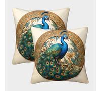 MEFESE 3D Printed Peacock Throw Pillow Covers Beautiful Peacock Square Throw Pillow Garden Cushion Super Soft Pack of 2 for Sofa Couch Bed 45x45cm