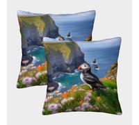 MEFESE 3D Printed Puffin Square Pillowcases Seaside Birds Pillow Case Cushion Decorative Super Soft Pack of 2 Home Decor for Sofa Bedroom 45x45cm