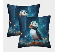 MEFESE 3D Printed Puffin Throw Pillow Covers Cute Animal Puffin Throw Pillow Case Garden Cushion Super Soft Pack of 2 for Sofa Couch Bed 50x50cm