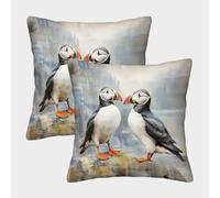 MEFESE 3D Printed Puffin Throw Pillow Covers Two Puffins Pillow Case Cushion Garden Cushion Super Soft Pack of 2 for Sofa Couch Bed 40x40cm