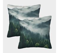MEFESE 3D Printed Smokey Mountains Throw Pillow Covers Misty Forest Pillow Case Cushion Garden Cushion Super Soft Pack of 2 for Patio,Couch, Tent, Balcony And Sofa 40x40cm