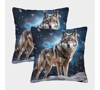 MEFESE 3D Printed Wolf Throw Pillow Covers Wild Animal Wolf Square Throw Pillow Garden Cushion Super Soft Pack of 2 Home Decor for Sofa Bedroom 45x45cm